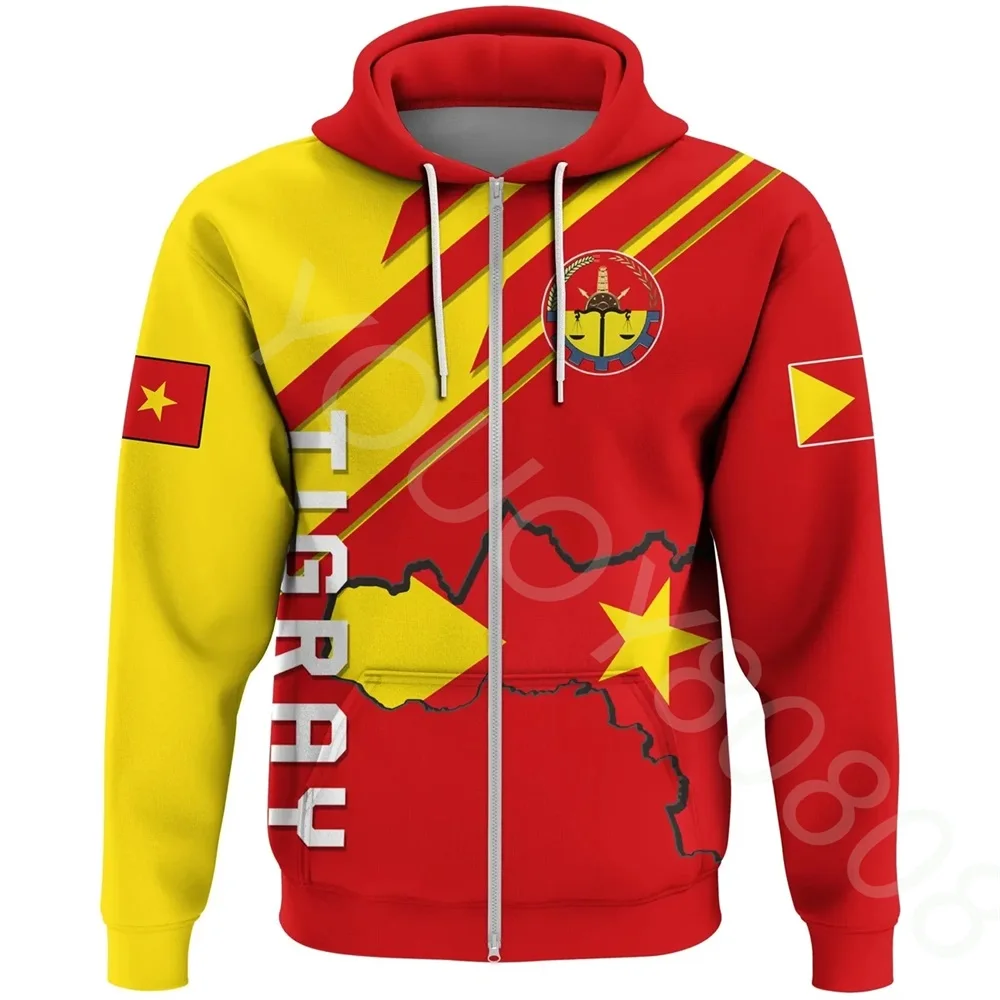 

African Region Country Men's Sweatshirt Sweatshirt Print Casual Sport Loose Tigray Logo Hidden in Map Tigray and Zip Hoodie