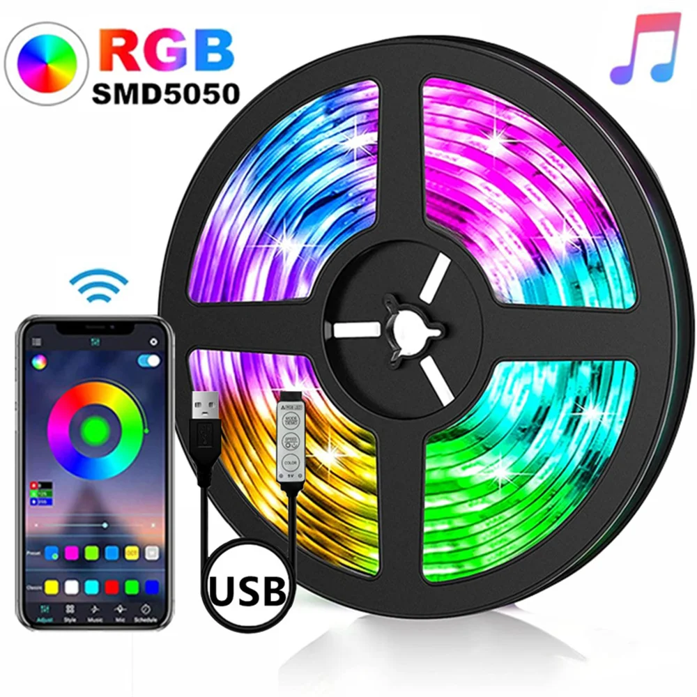 Светодиодная лента RGB 5050 USB гибкая лампа с управлением через приложение Bluetooth 5 в