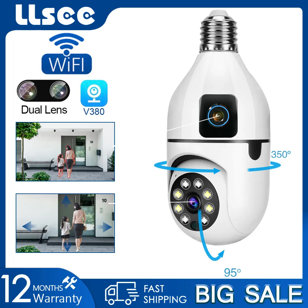 

LLSEE V380 Pro, dual screen, E27 bulb CCTV camera, smart home security wireless WIFI indoor mini camera,