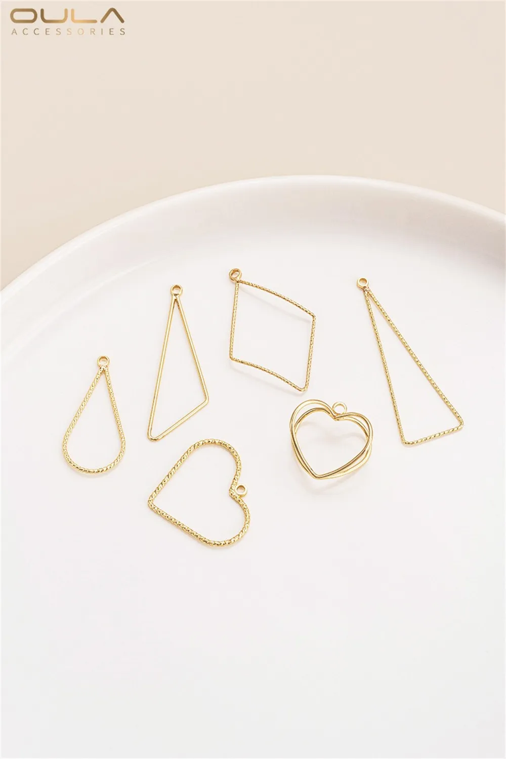 1pcs 14K 금도금 기하학적 프레임 펜던트, 라운드 워터 드롭 삼각형 하트 모양 Diy 손으로 만든 귀걸이 펜던트 액세서리