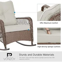 3-Piece Patio Rocking Bistro Set – Brown Wicker Chairs with Thick Cushions & Coffee Table for Porch - Image 5