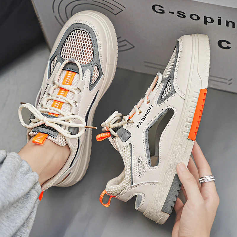 Men Casual Shoes Summer Breathable Mesh Casual Sneakers Thick Bottom Sports Shoes Men Flat Walking Running Shoes