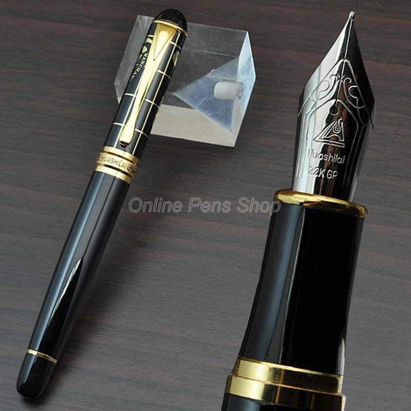 Jinhao Black & Golden Map Plat Design M Nib Fountain Pen JF138