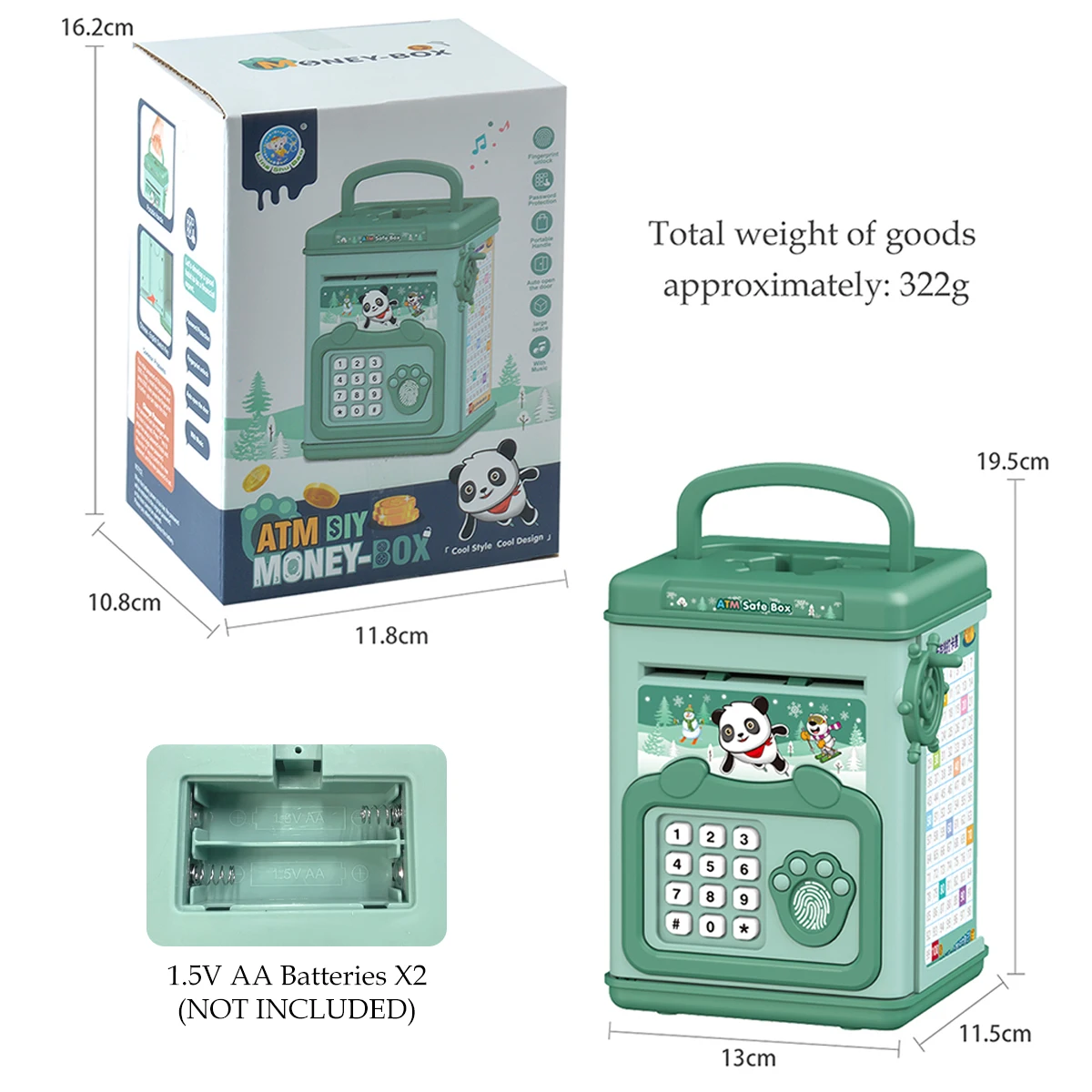 Salvadanaio elettronico a forma di bancomat per bambini, scatola per risparmiare denaro con sblocco tramite password, grande capacità, regalo ideale per ragazzi e ragazze._voghion.com