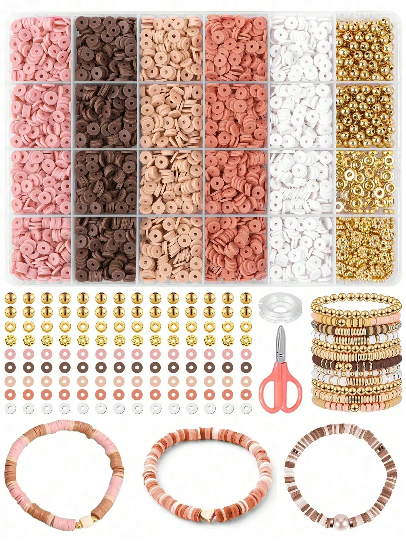 

2160pcs (Pink brown)Polymer Clay Bead Bracelet Making Kit , experience the fun of making your own bracelet