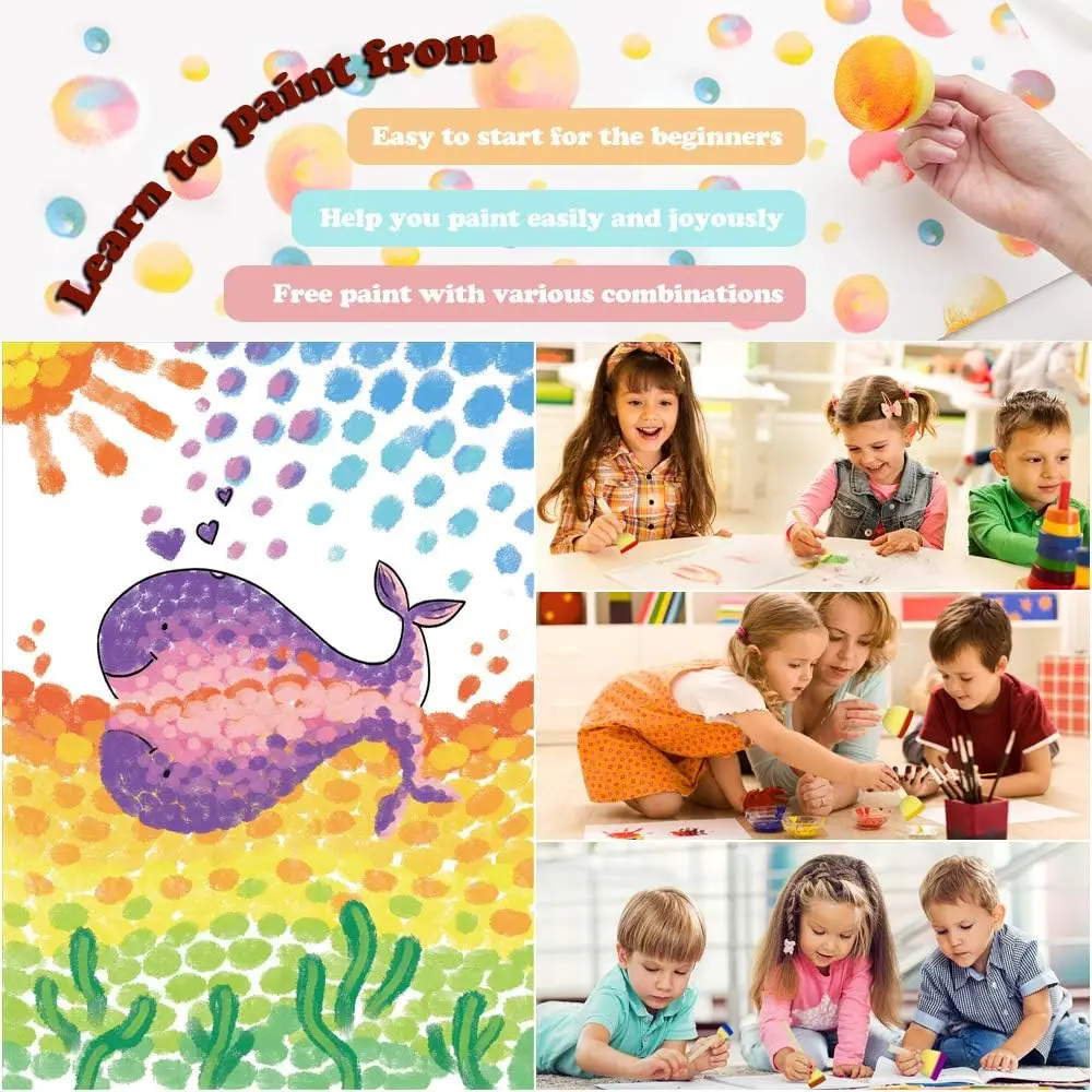 5pcs Round Stencil Sponge Wooden Handle Foam Sponge Paint Brush Foam Brush Painting Tools Drawing Toy for Kids Art Crafts paint brushes