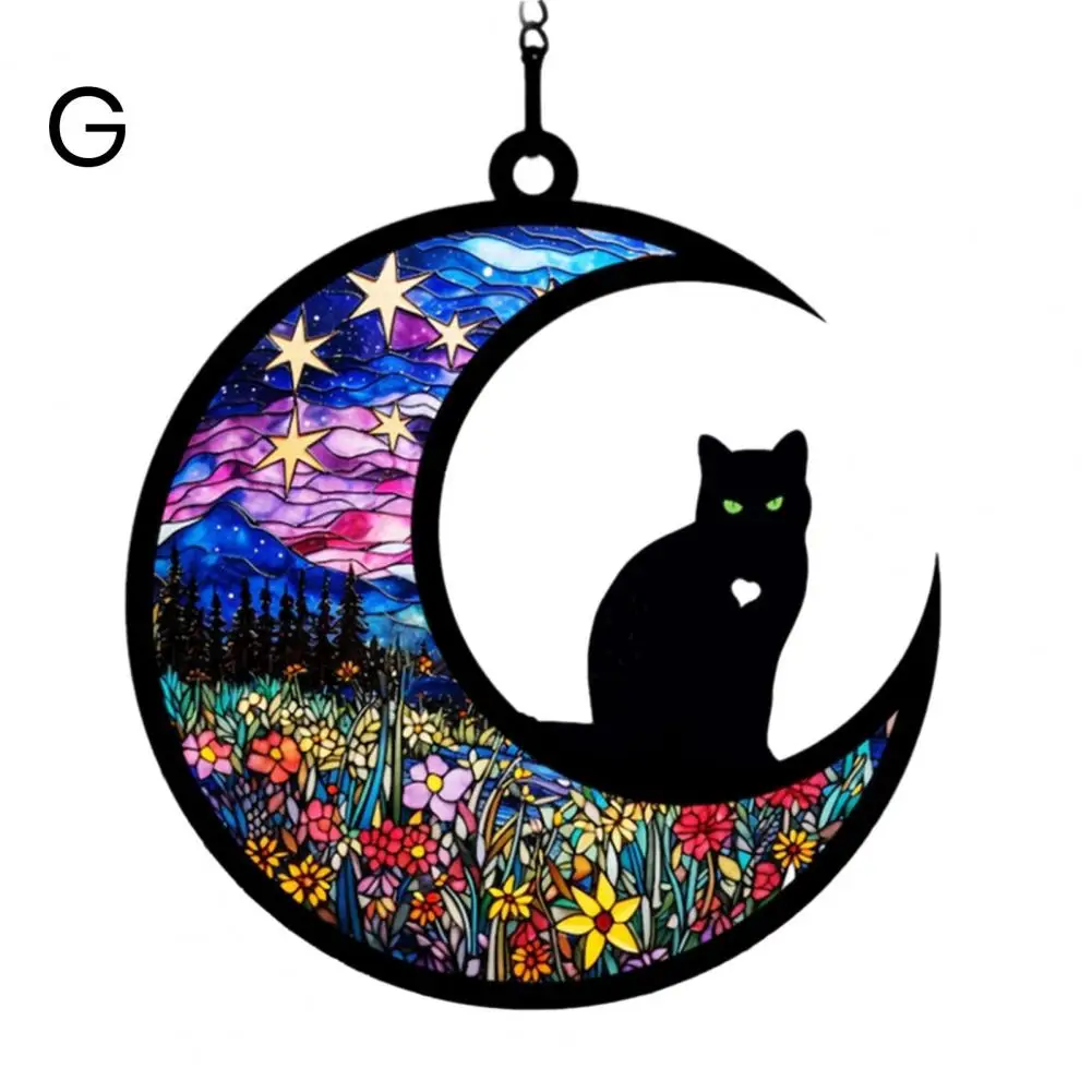 

Stained Glass Pet Decoration Vibrant Hanging Ornament Colourful Cat/dog on Moon Design Window Hanging Pendant for Home for Dog
