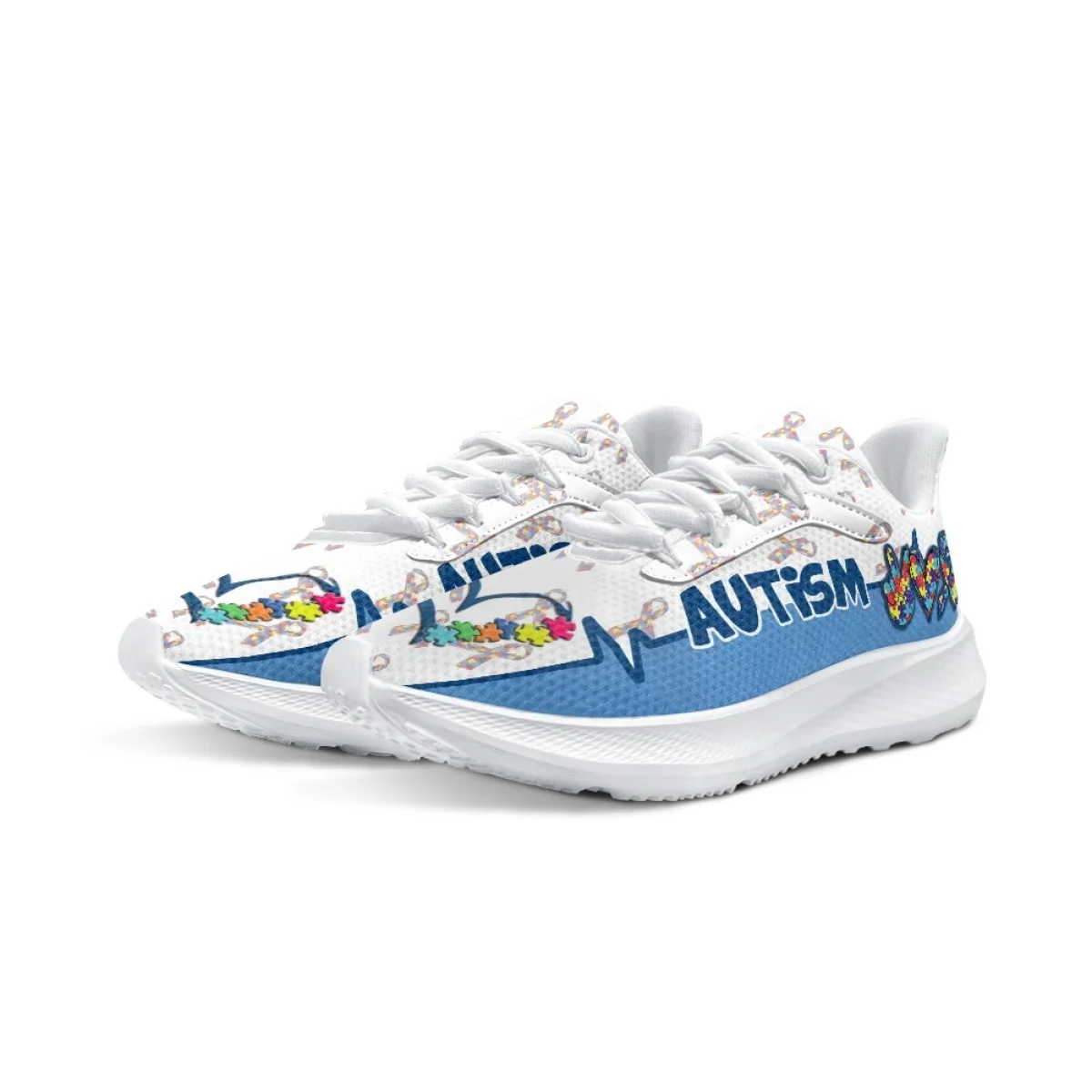 Autism Awareness Cartoon Pattern Women's Spring and Autumn Sneakers Wear-Resistant Outdoor Teens Tennis Shoes Lace Up  Footwear