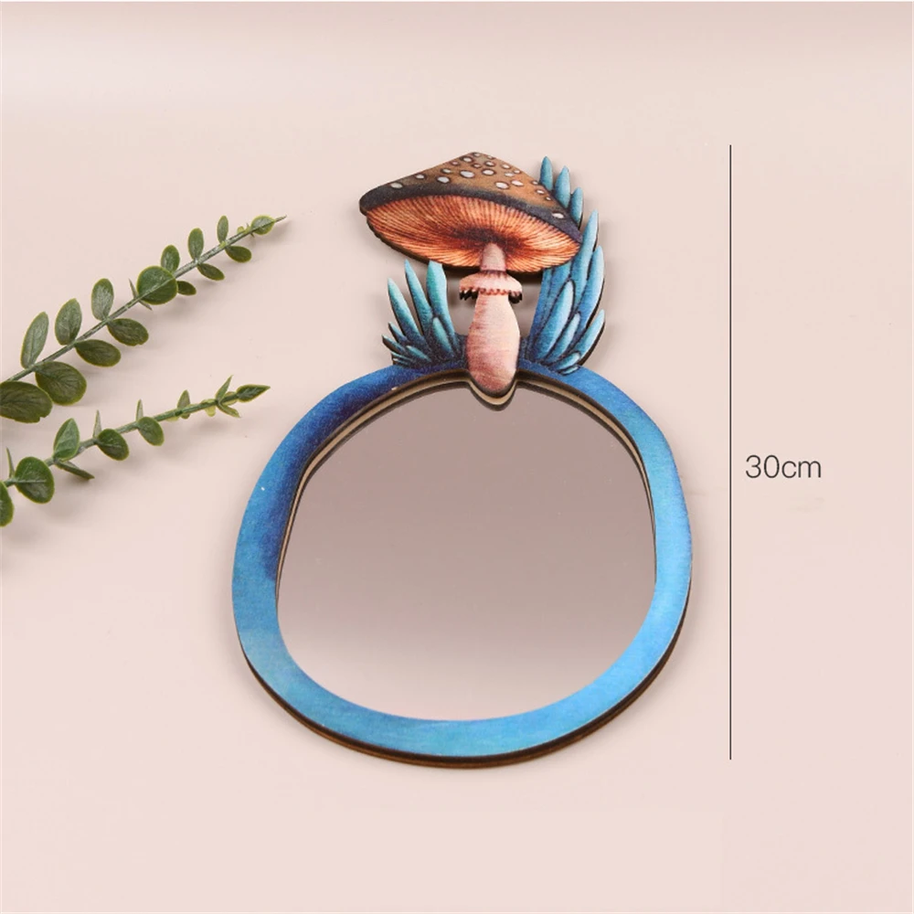 Decorative Wall Mirror Wooden Mushroom Forest Mirror Retro For Living Room Bedroom Bathroom Entryway Wall Decor