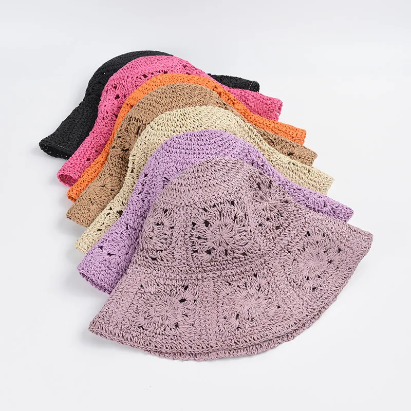 

New Hand Woven Large Brim Sun Hat Women Ins Solid Color Crochet Straw Hat Y2K Travel Vacation Beach Hat Summer Shade Bucket Hat