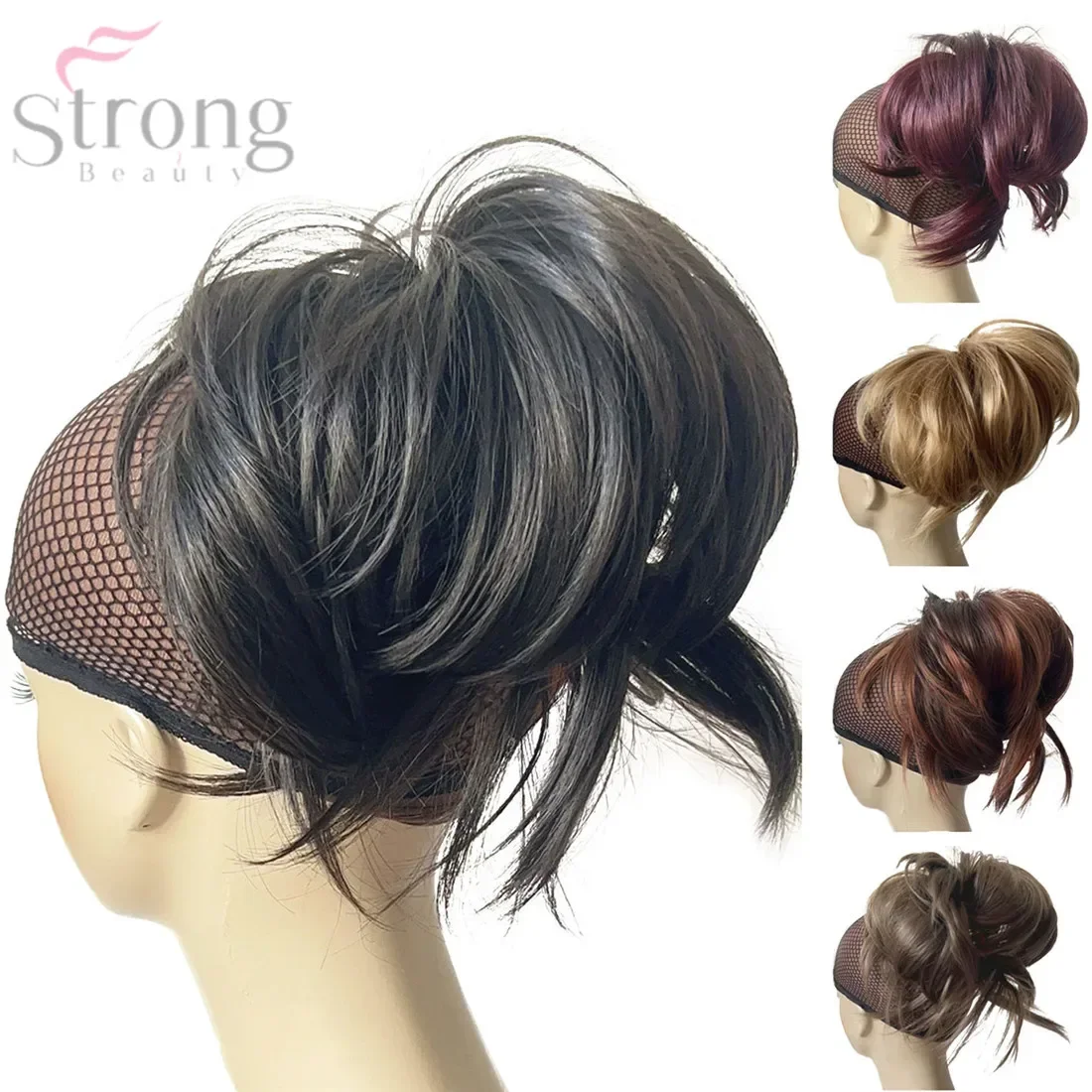 StrongBeauty Fake Hair Extensions Ponytail Clip-on Short straight wig Synthetic Pony tail