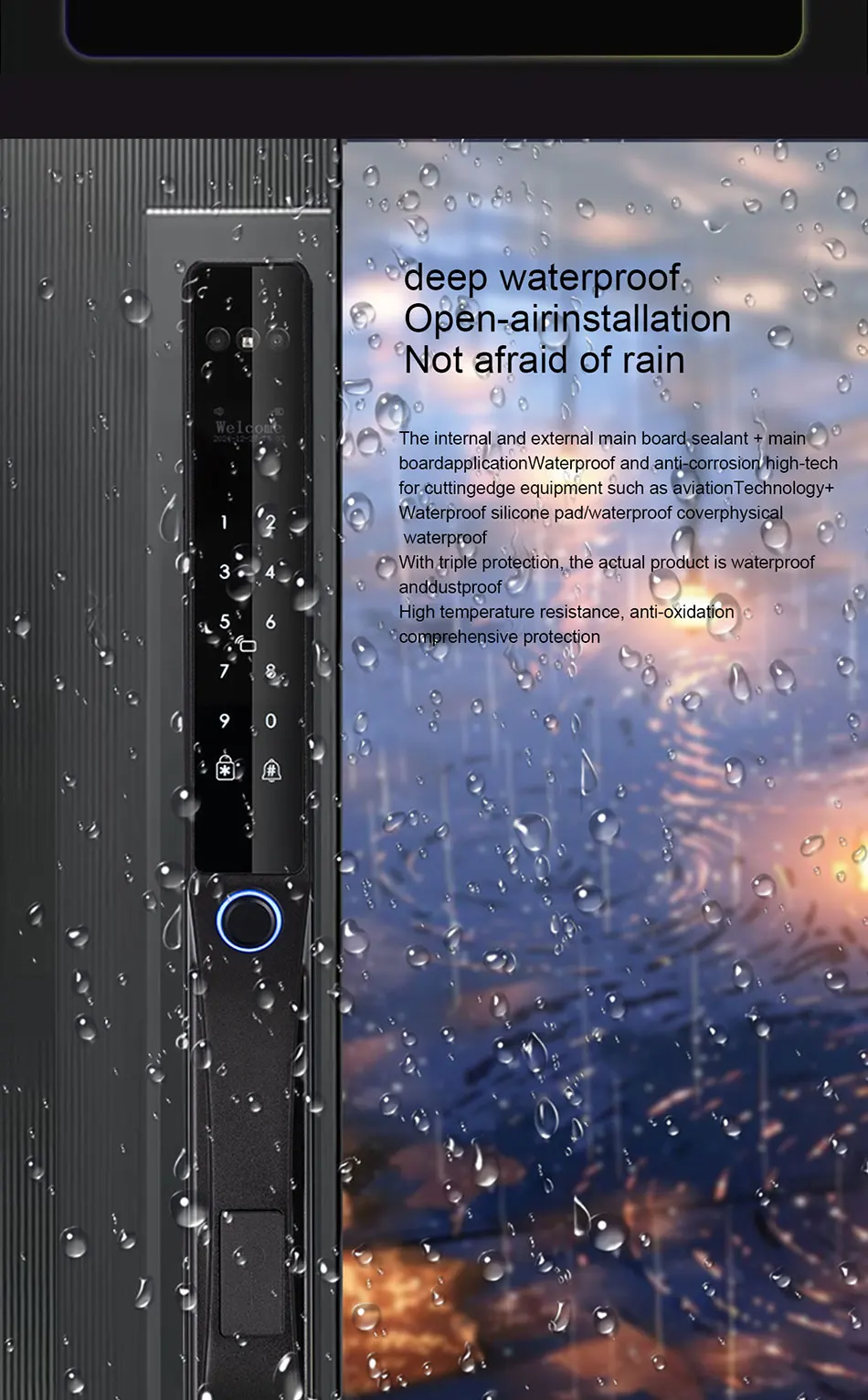 Waterproof Face Recognition Camera Fingerprint Lock TUYA WIFI APP RFID Card Code