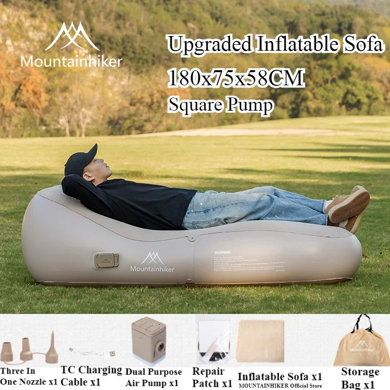 Inflatable Air Sofa Bed MOUNTAINHIKER Upgraded Outdoor Air Mattress Lazy Camping Automatic 180x75x58CM