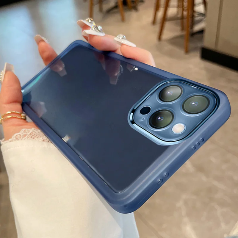 Clear Matte Frame Soft Silicone Case For iPhone 15 Mini 14 Max 12 11 13 Pro 8 Plus Camera Lens_voghion.com