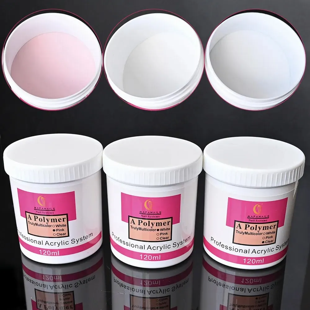 Acrylic Nail Powder 120ML 4.23 OZ Pink Clear & White Acrylic Powder Odor-Free Bubble-Free No Need Nail Lamp Long-Lasting Acrylic