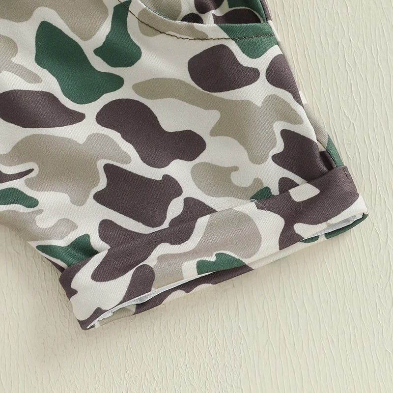Baby Clothes Sets 2Pcs Boys Summer Shorts Sets Short Sleeve O Neck Letter Print Tops and Camouflage Shorts Cotton Outfits 0-3Y