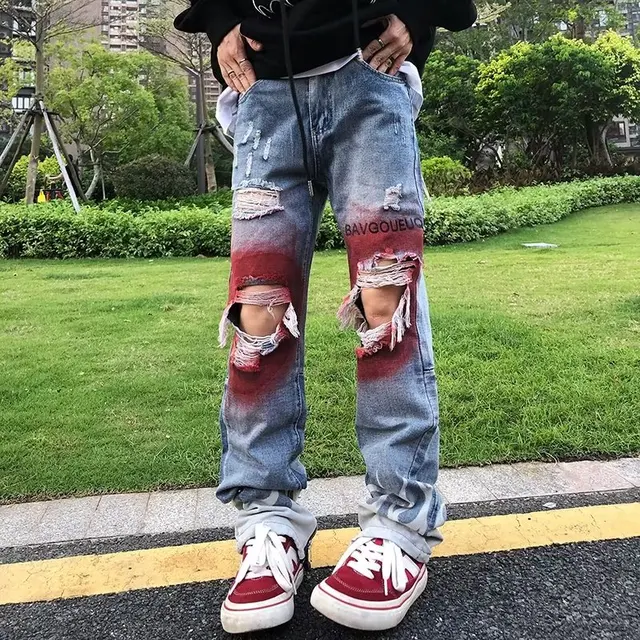 2022 New Fashion Ripped Hole Hip Hop Baggy Men Grunge Jeans Pants Straight  Retro Washed Gothic Denim Trousers Pantalones Hombre - Jeans - AliExpress