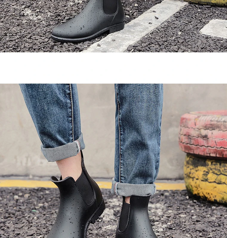 Litfun Women Chelsea Rain Boots Shiny Ankle Boots Waterproof Upper Toe Elastic Band Low Sole Fashion Non-slip Comfortable Boots