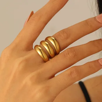 Stainless Steel Geometric Ring 2025 Trending New Gold Color Three-layer Index Finger Rings For Women Jewelry Anel Bague Anillos