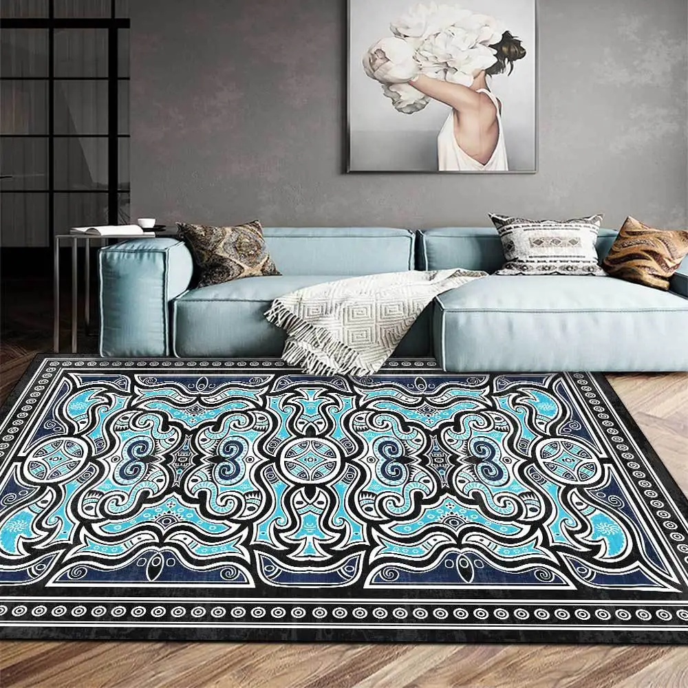 

New Chinese Style Chinese Ethnic Style Atmospheric European Pattern Red and Blue Living Room Bedroom Bedside Carpet Floor Mat