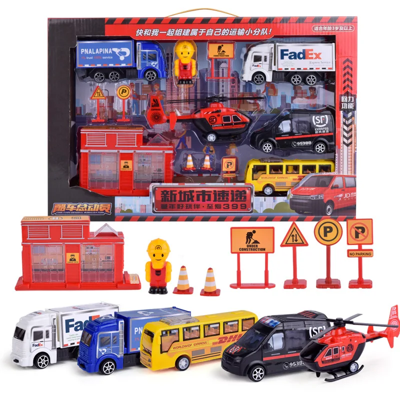Cars Fire Trucks Model Set Engineering Toy Kit Children's Car Pretend Play Aircraft Train Inertia Excavator Gift For Kids Toy