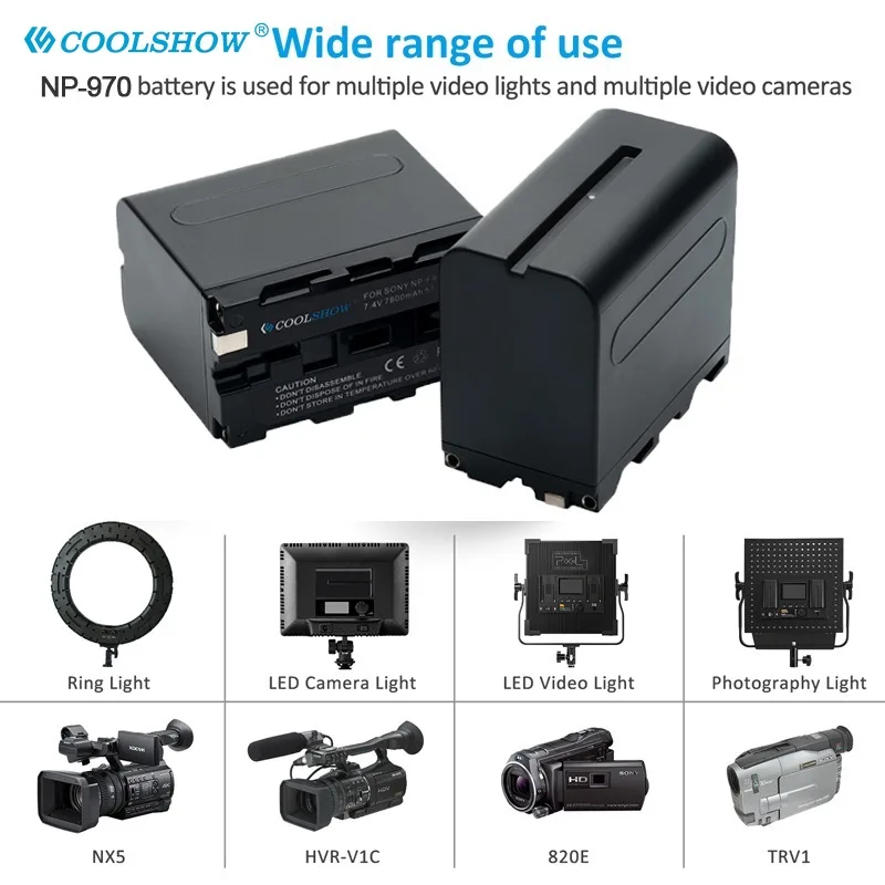 Camera Battery Charger NP-F970 NP-F960 Battery Charger For Sony PLM-100 CCD-TRV35 MVC-FD91 MC1500C NP F970 F960 F750 Photographic Lamp Battery 7800mah