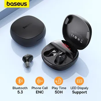 Baseus WM01 플러스 진정한 무선 이어폰 블루투스 5.3 LED 디지털 디스플레이 50h 재생 시간 TWS 이어 버드 스테레오 미니 스포츠 헤드셋