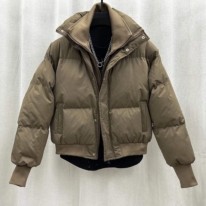 Autumn Winter Warm Thickened Cotton Coat Patchwork Stand Collar Coat Men's Trendy Loose Short Cotton-Padded Coat Bread Coats