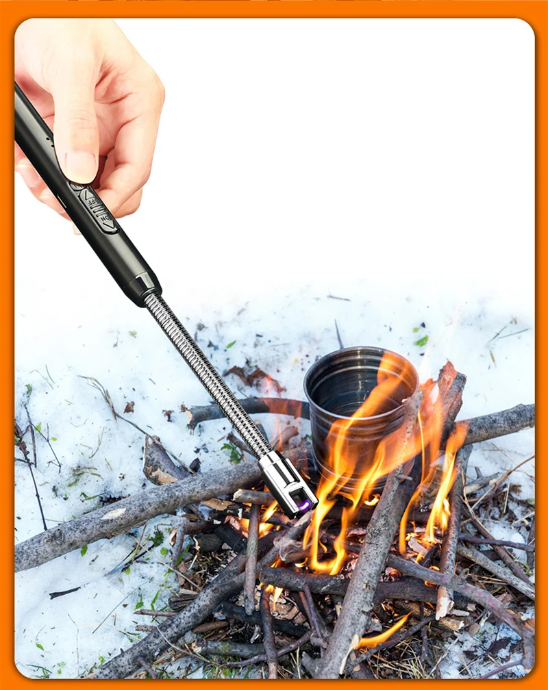 Outdoor Kitchen Lighter USB Rechargeable Portable Electronic Lighter Safety Lock Eco-friendly for Candles Gas Stoves (No Gas)