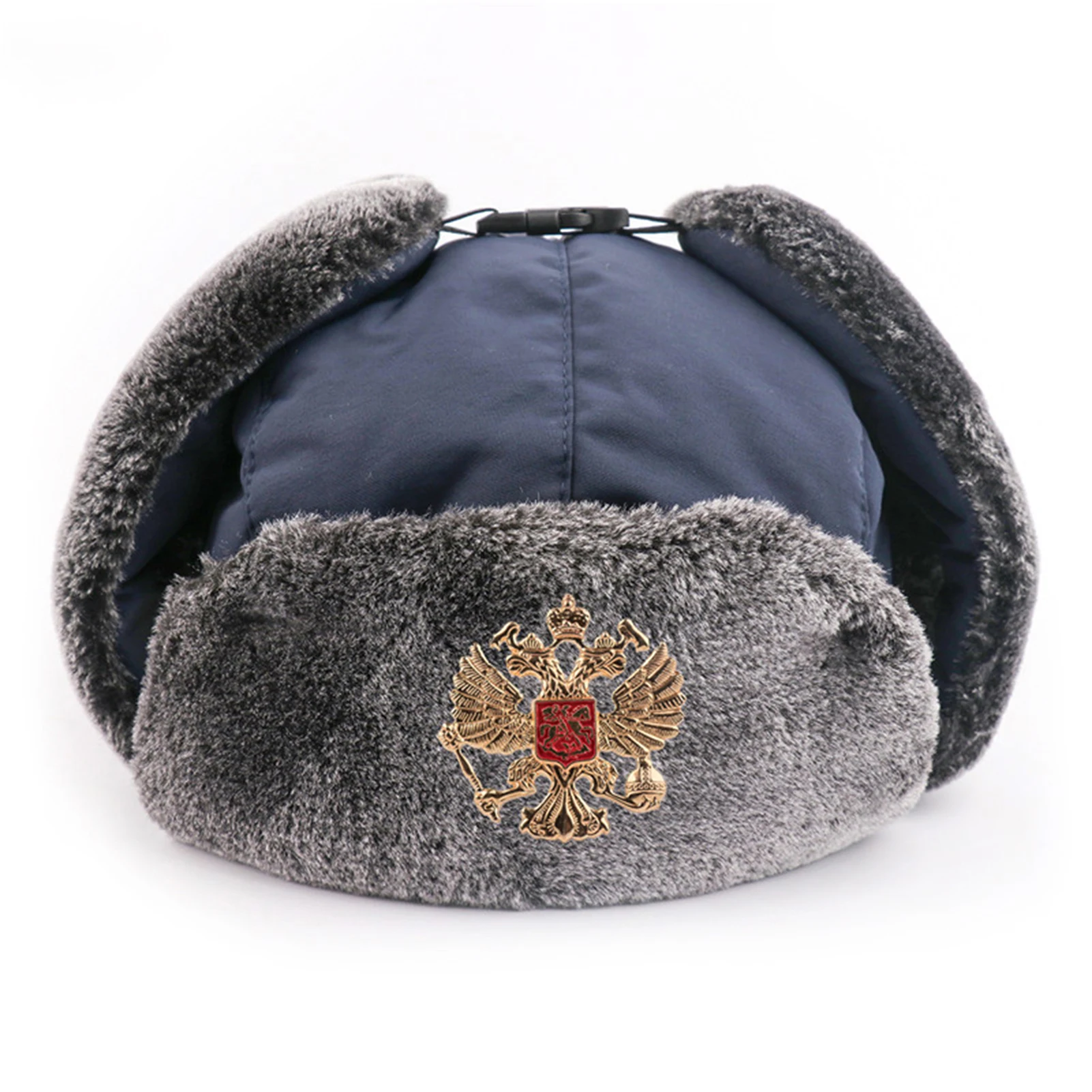 Ushanka Cappello Distintivo Sovietico Ushanka Uomo Inverno Bomber Cappelli Pilota Earflap Army Trapper Trooper Hat Russia Snow cap-Soviet_Gray