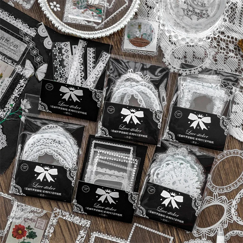 

15Pcs/Pack New White Lace Theme Stickers Small Fresh Retro Art Series Stickers for Phone Teacup Photo Album Decorative Stickers