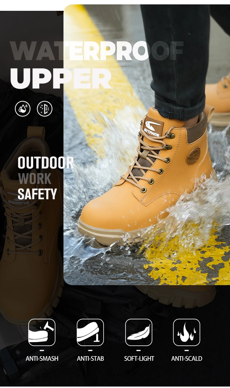 Men's Waterproof Steel Toe Work Boots - Lightweight Safety Boots For Construction & Industrial Work