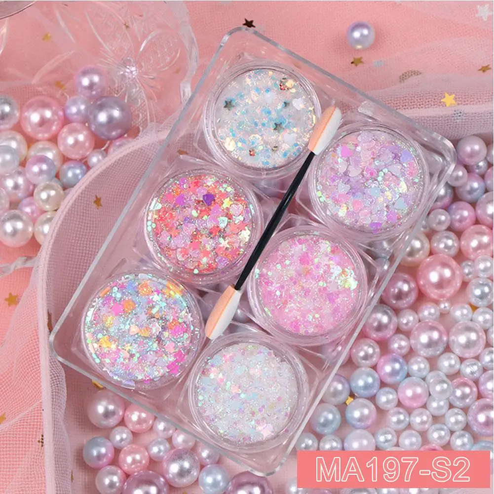 6pcs/set Body/Face/Eye Makeup Glitter Gel Star/Moon/Hexagon/Heart Nail Sequins Gel Loose Sequins Festival Makeup Decorations 3