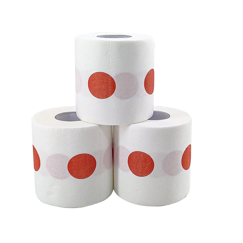 10pcs/pack Red Bull's-eye Polka Dot Print Roll Paper Fun Tissue Toilet Paper