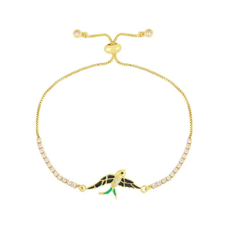 

AAA Cubic Zirconia Crystal Multicolor Enamel Bird Swallow Charm Bracelet Women Gold-plated Brass Beaded Chain Jewelry Present