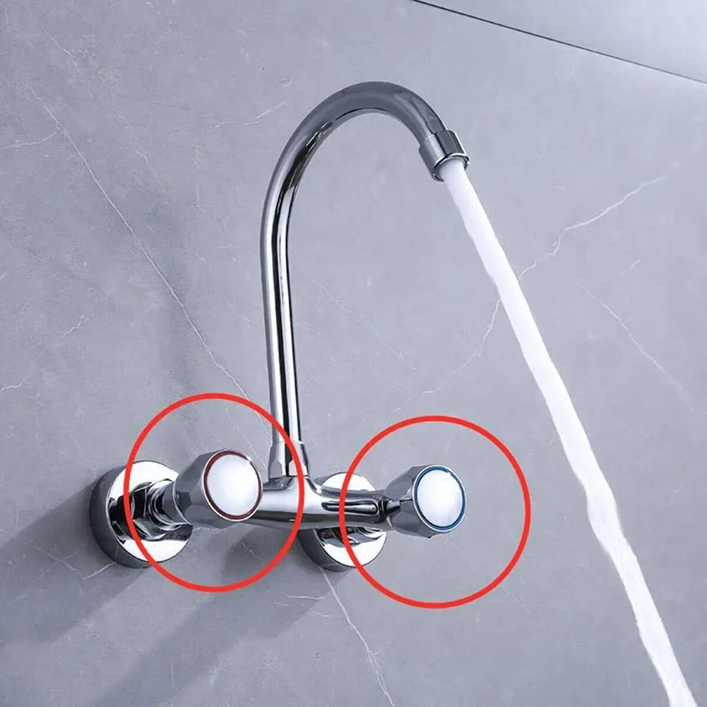 2pcs Hot Cold Tap Top Head Faucet Cover Chrome Plated Replacement Set Kitchen Bathroom Faucet Handle Home Improvement Parts