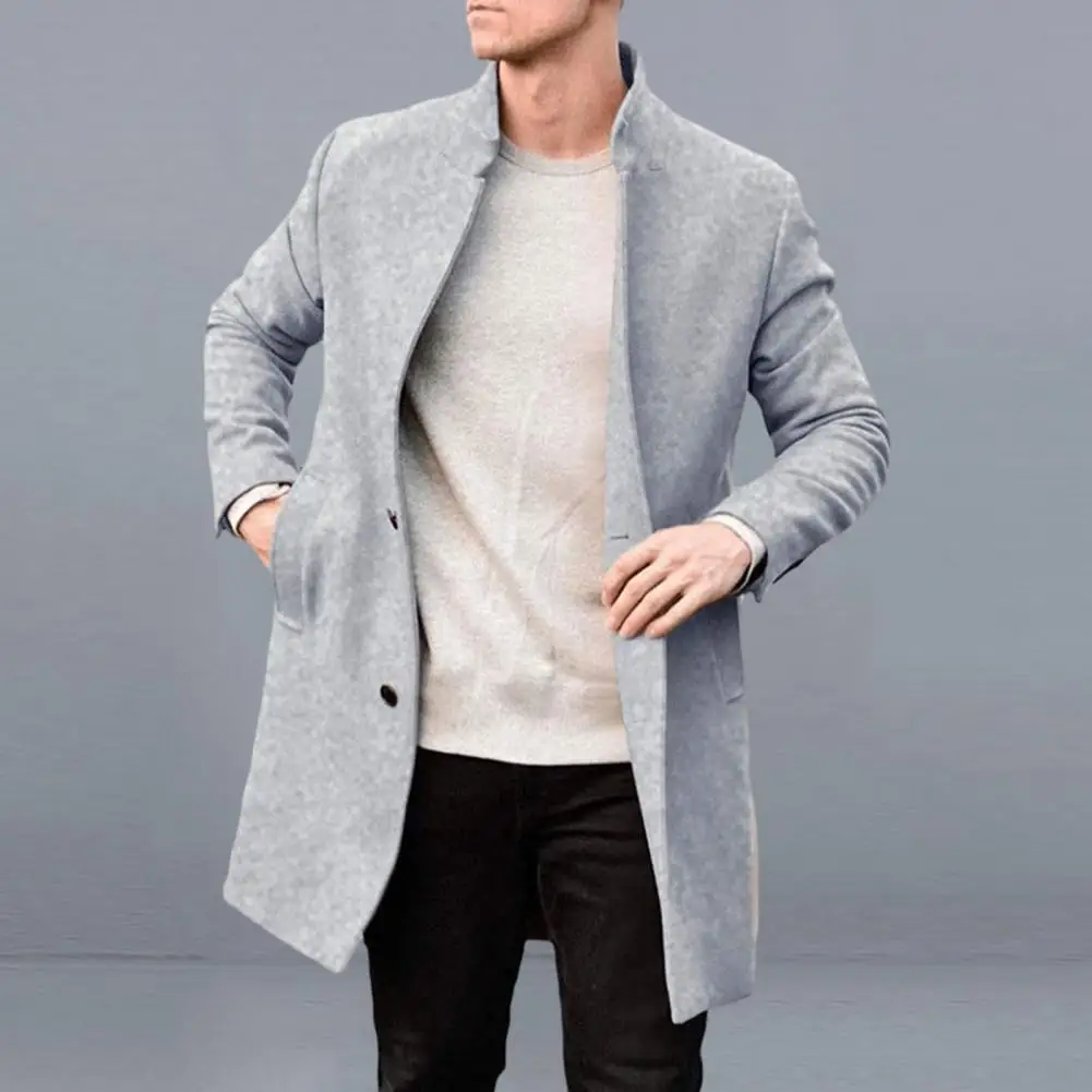 

New Men's Winter Long Cotton Coat Jacket Classic Stand Collar Wool Blended Business Casual Windbreaker Jacket Men's Clothing