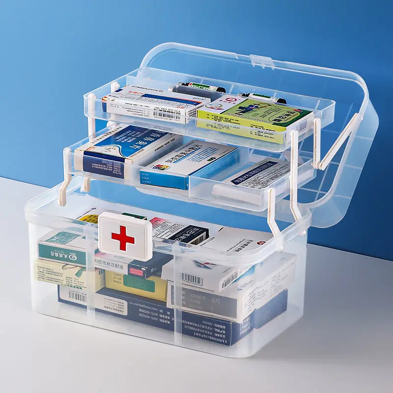 Medicine Storage Box, Oval Medicine Box Organizer Storage, Plastic First  Aid Box Empty, Double Layers Large Capacity Medicine Organizer Box for Home