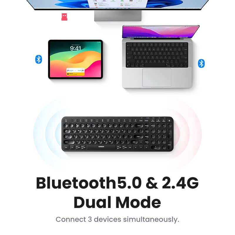 Ugreen-teclado Bluetooth sem Fio Russo Coreano Inglês Keycaps para Laptop Macbook Ipad pc Tablet 2.4ghz - Imagem 4