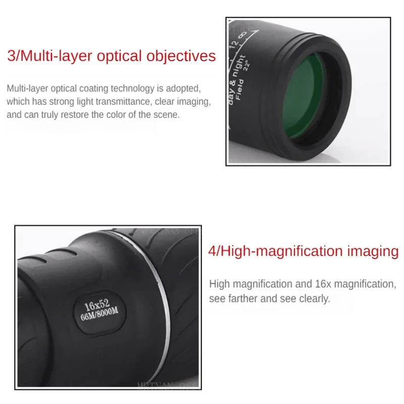 16X52 Monocular Telescope Optical Lens High Definition Handy Optics Scope Dual Focus Zoom 16X Binocular for Outdoor Camp Hunting 6