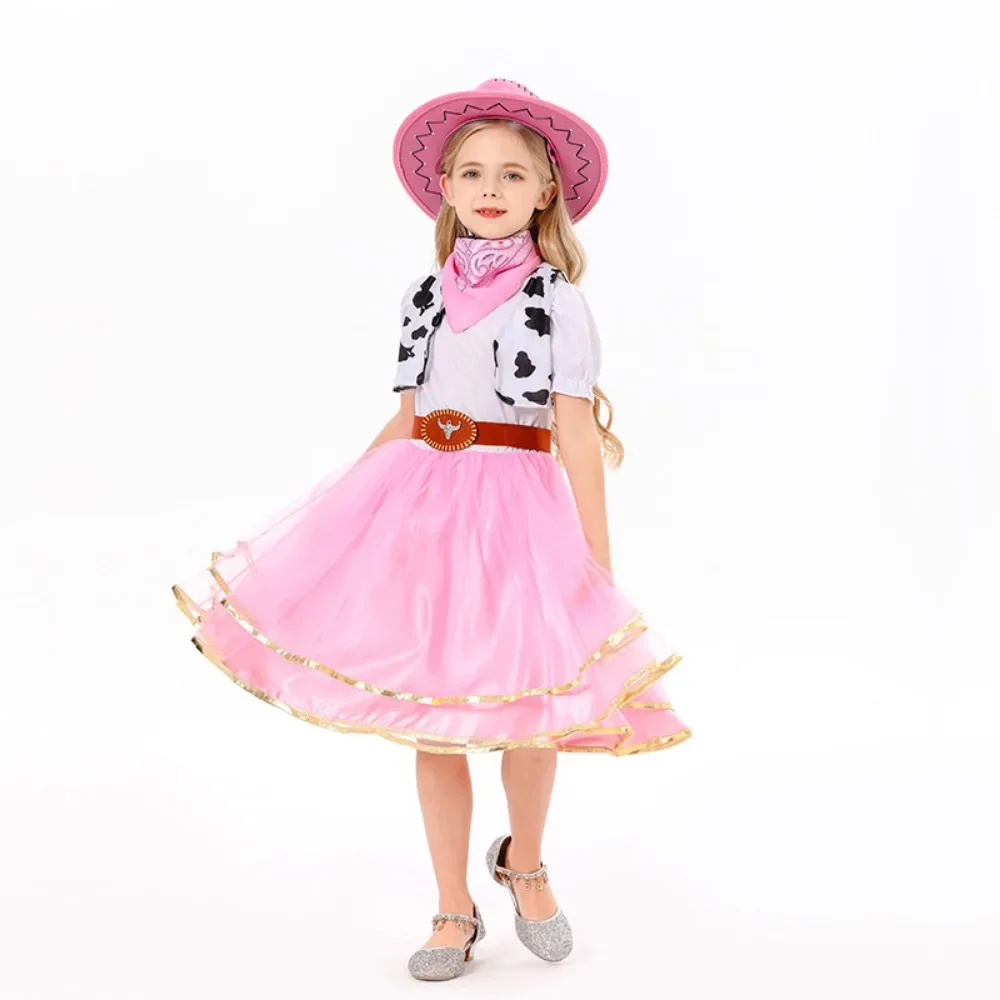 

Tribal Boho Cowgirl Cosplay Costume Kids Cute Dress Belt Scarf Hat Suit Western Cowgirl Role Play Dress Halloween Carnival Party