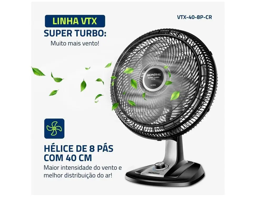 Ventilador de Mesa Mondial VTX-40-8P Turbo 40cm 3 Velocidades - 220V 3