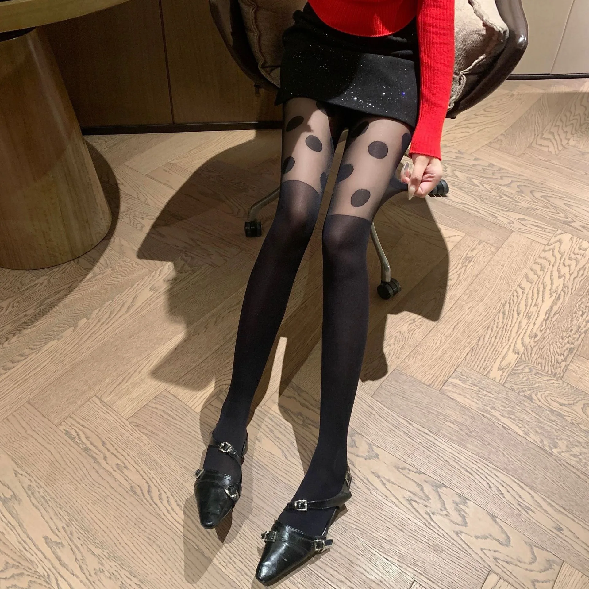 Polka Dot Mesh Tights High Waist Slim Sheer Footed Pantyhose Women's Stockings Ultra Thin Nightclub Female Sexy Hosiery