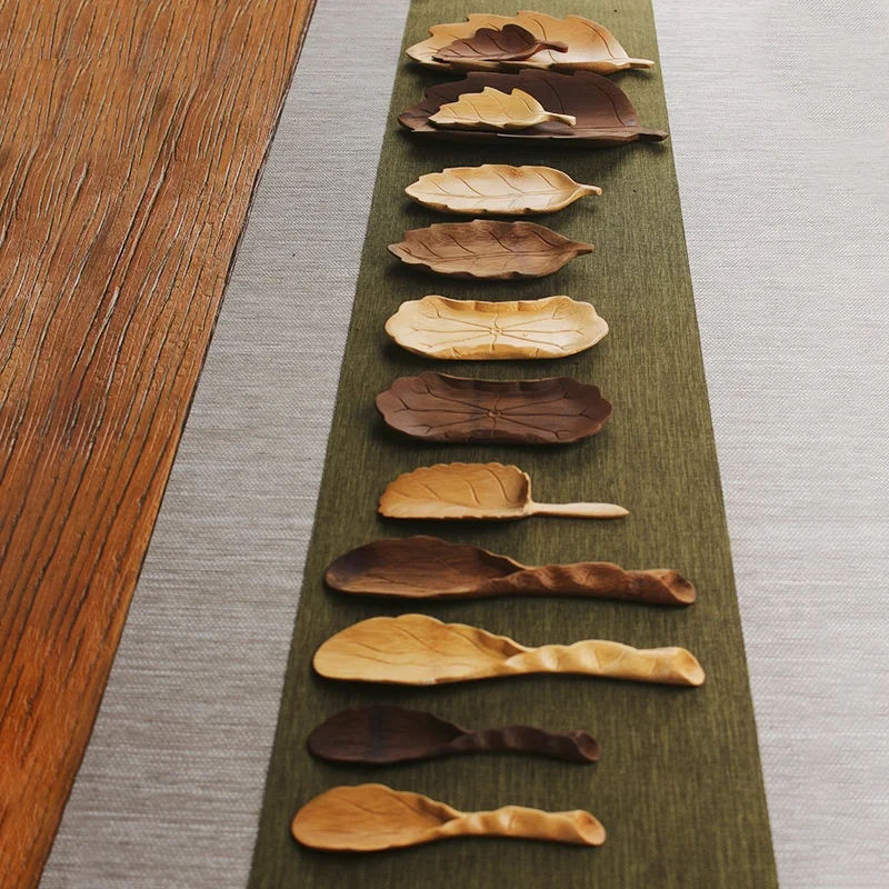 Bamboo Hand-carved Teaspoon Traditional Kung Fu Teaware Accessories Take Leaf-shaped Tools Chaze Coffee Beans Dosing Cup Trays