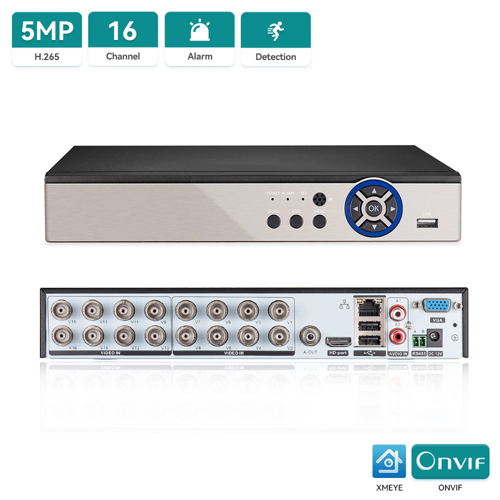 

16 Каналы системы видеонаблюдения DVR 5MP-N 5in1 AHD TVI CVI CVBS IP-камера гибридный цифровой видеорегистратор охранная система удаленный доступ H.265