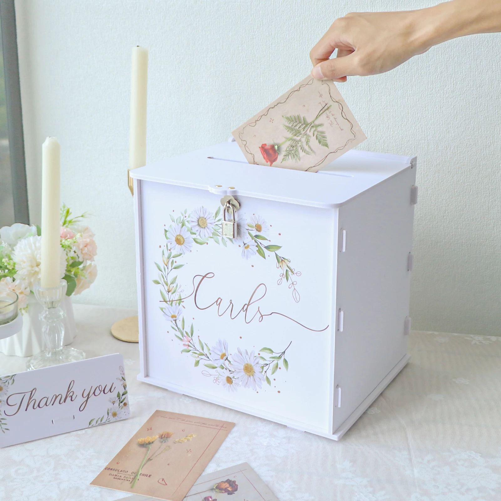 PVC Card Box Wedding Gift Box with Lock for Wedding Reception Daisy Envelope Money Card for Baby Shower Party Supply wooden gift card boxes wedding place cards flower bouquet card holders