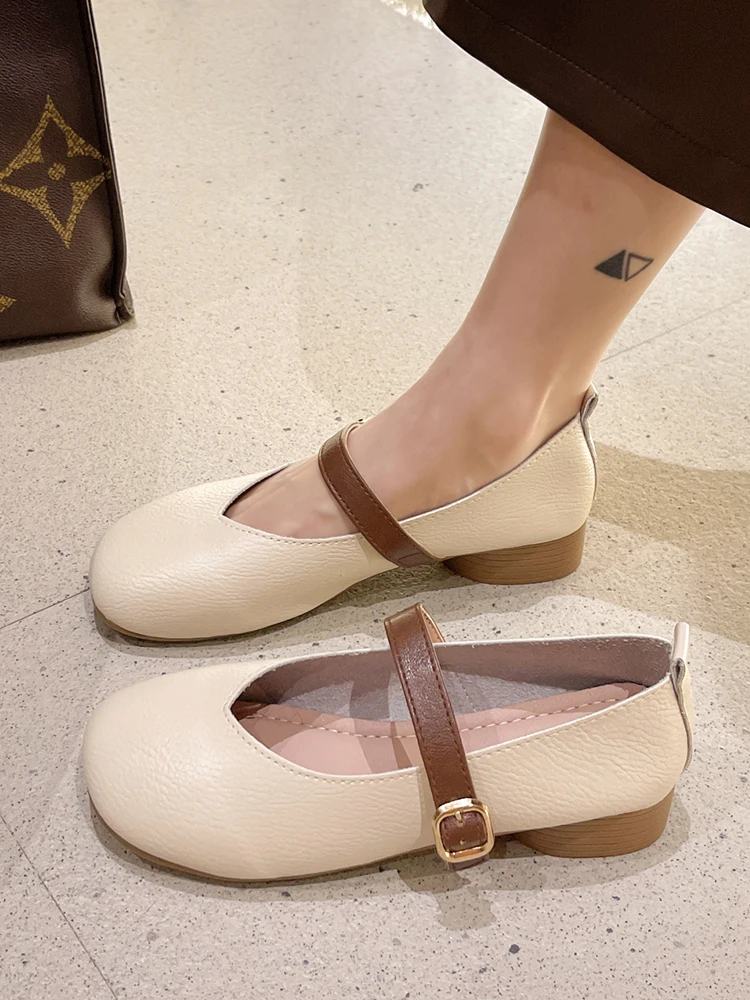 

Elegant Shoes Woman Flats Shallow Mouth Modis Low Heels Round Toe Casual Female Sneakers Soft Dress Retro 2023 On Heels Grandma