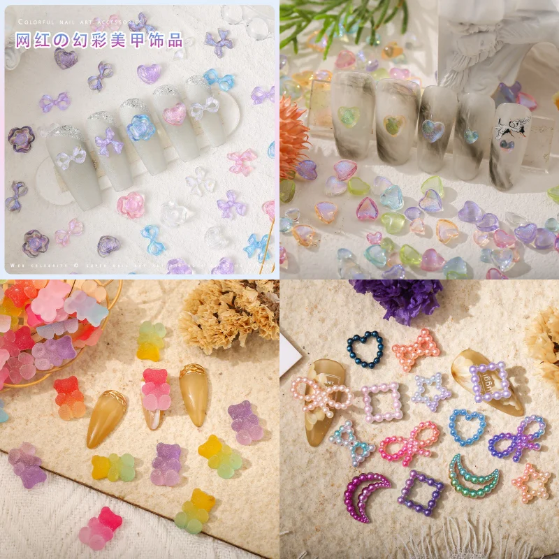 

50pcs 3D Acrylic Nail Art Rhinestones Charms Kawaii Resin Nail Decorations Cartoon Accessories Press on Nails Supplies Parts DIY