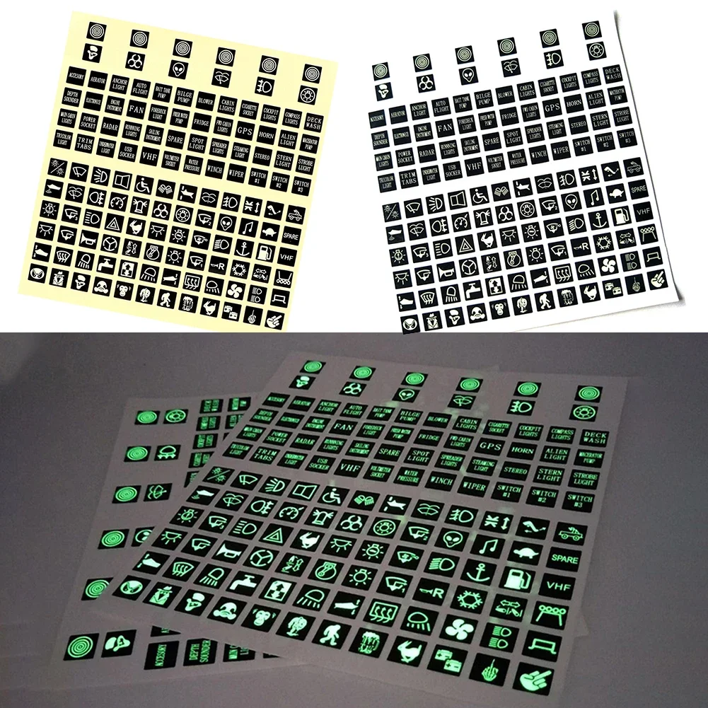 Labels Decal Switch Stickers Luminous PVC Vinyl Stickers Decor For Vehicle Switches 132pcs/set Black Button