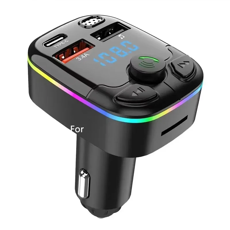 Lecteur MP3 de voiture à affichage numérique, avec mains libres, charge rapide, adaptateur allume-cigare de voiture, Port USB de Type C pour iPhone Samsung